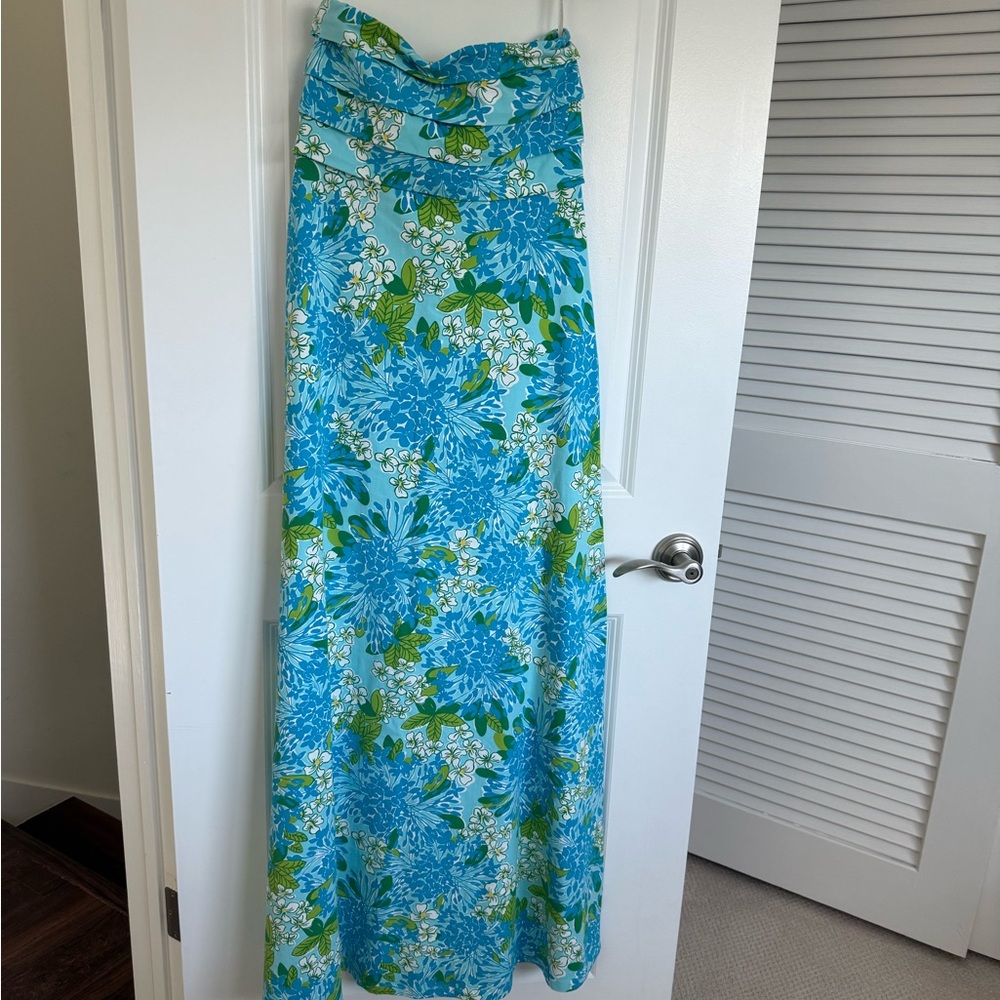Lilly Pulitzer Tropical Floral Strapless Dress in Blue and Green